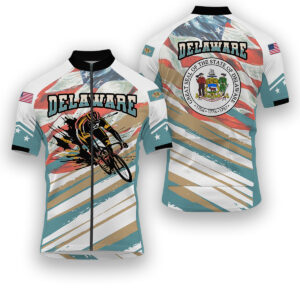 Delaware States Cycling Jersey, USA Flag Men Women Jersey Full Kit - Short Sleeve Cycling Jersey-White