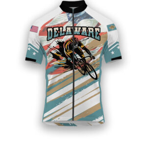 Delaware States Cycling Jersey, USA Flag Men Women Jersey Full Kit - Short Sleeve Cycling Jersey-White