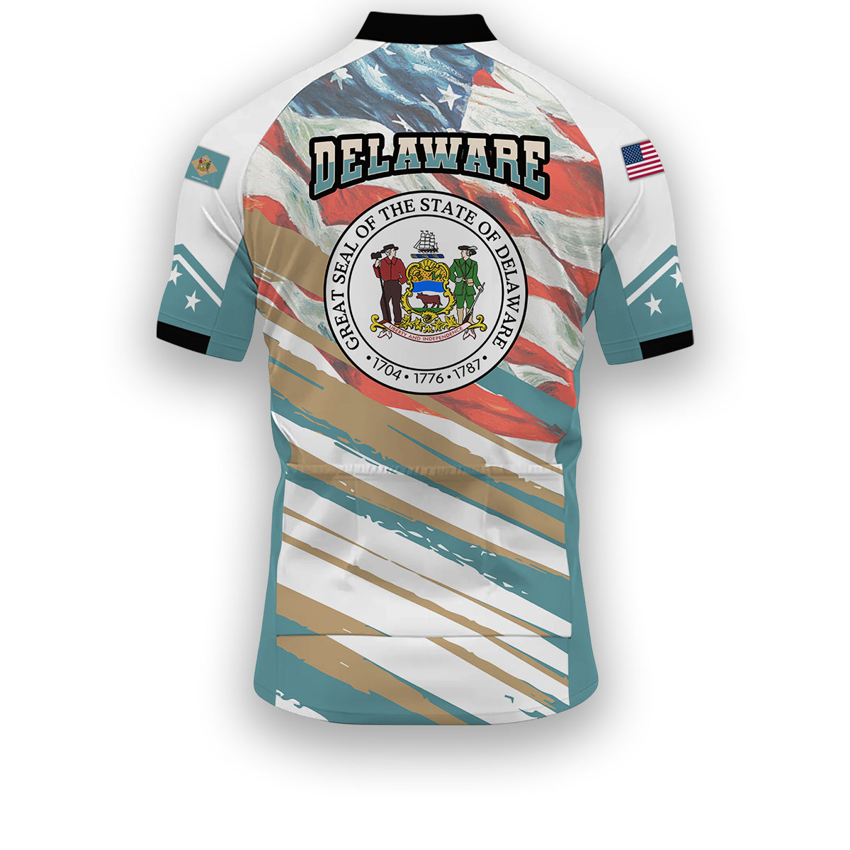 Delaware States Cycling Jersey, USA Flag Men Women Jersey Full Kit - Short Sleeve Cycling Jersey-White