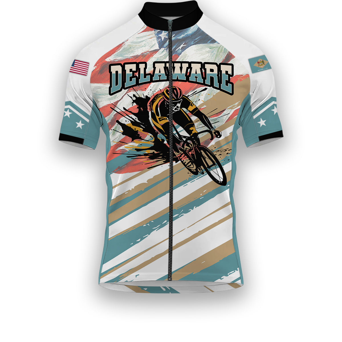 Delaware States Cycling Jersey, USA Flag Men Women Jersey Full Kit - Short Sleeve Cycling Jersey-White