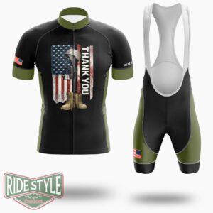 Distressed Memorial Day Flag Military Boots Dog Tags Cycling Jersey Kit - Short Sleeve Cycling Jersey Kit-White