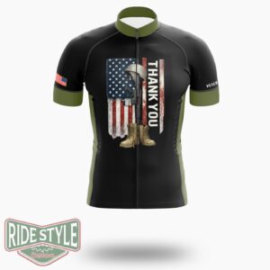 Distressed Memorial Day Flag Military Boots Dog Tags Cycling Jersey Kit - Short Sleeve Cycling Jersey-White