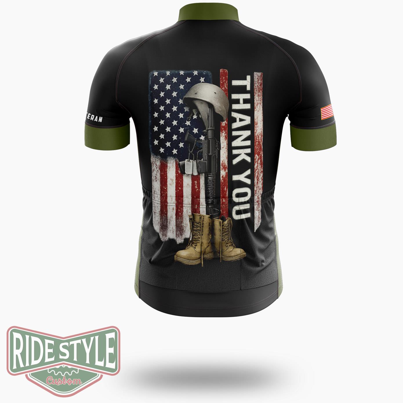 Distressed Memorial Day Flag Military Boots Dog Tags Cycling Jersey Kit - Short Sleeve Cycling Jersey-White