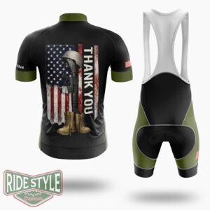 Distressed Memorial Day Flag Military Boots Dog Tags Cycling Jersey Kit - Short Sleeve Cycling Jersey Kit-White