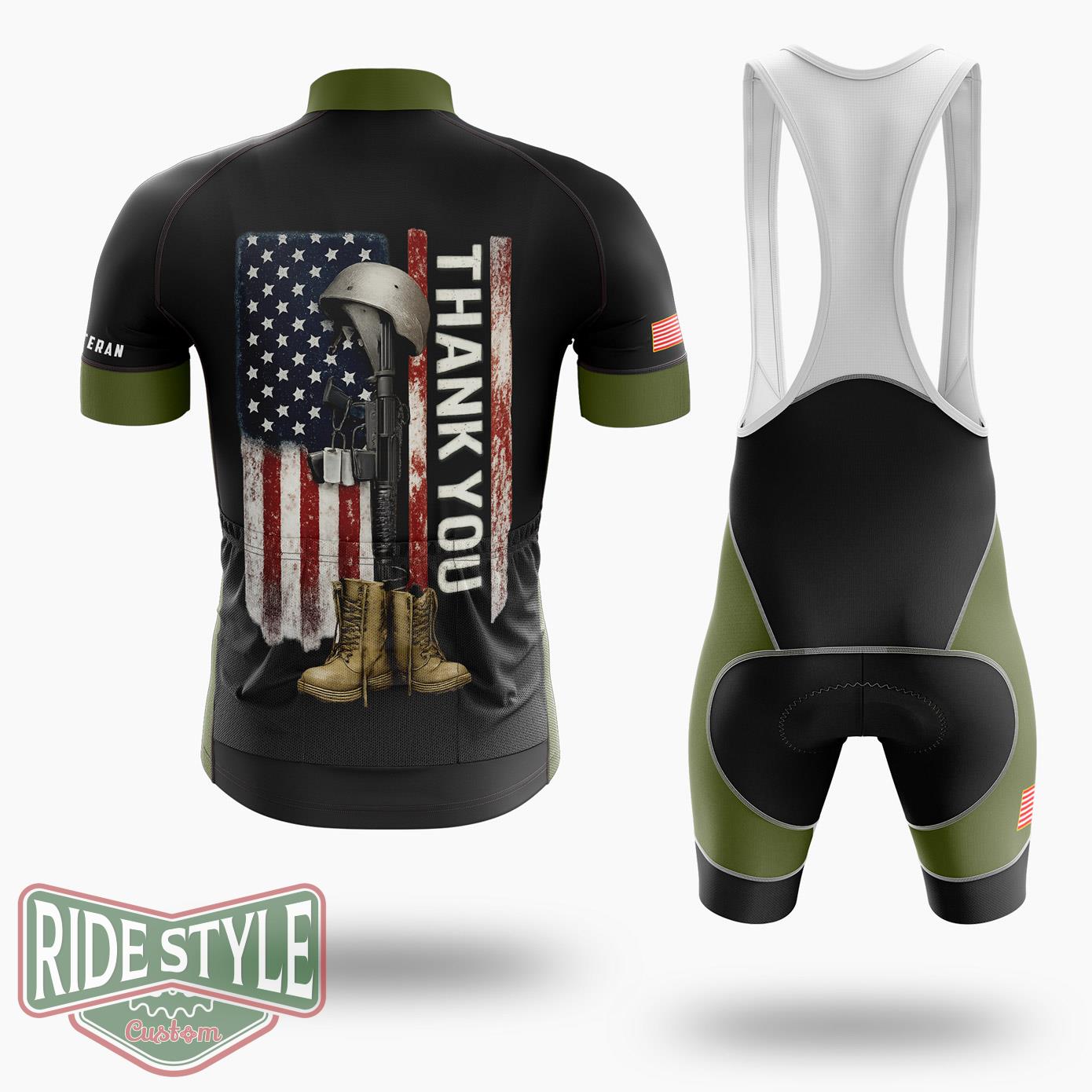 Distressed Memorial Day Flag Military Boots Dog Tags Cycling Jersey Kit - Short Sleeve Cycling Jersey Kit-White