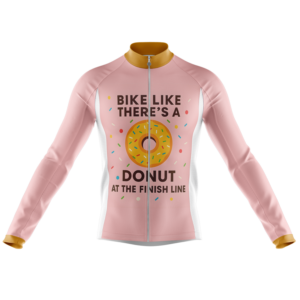 Donut Cycling Jersey - Bike Like There's A Donut At The Finish Line Long Sleeve Cycling Jersey - Cycling Long Sleeve Jersey-White