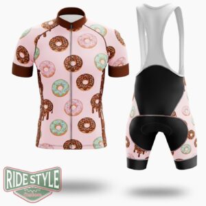 Donut Print Full Pink Cycling Jersey Kit - Short Sleeve Cycling Jersey Kit-White