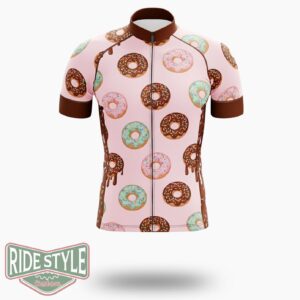 Donut Print Full Pink Cycling Jersey Kit - Short Sleeve Cycling Jersey-White