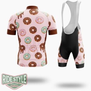Donut Print Full Pink Cycling Jersey Kit - Short Sleeve Cycling Jersey Kit-White