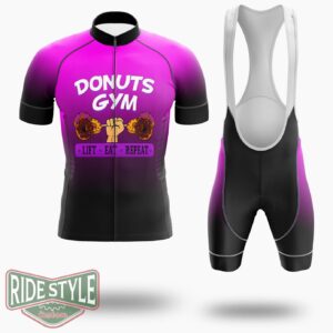 Donuts Gym Dessert Food Fitness Exercise Doughnut Sport Cycling Jersey Kit, Bicycle Clothing - Short Sleeve Cycling Jersey Kit-White