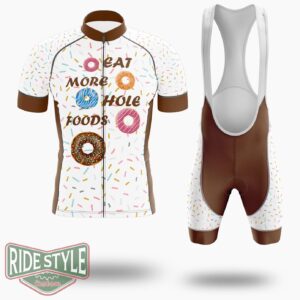 Eat More Hole Foods Shirt Cycling Jersey Kit, Bicycle Clothing Summer New - Short Sleeve Cycling Jersey Kit-White