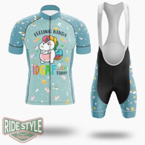 Feeling Idgaf Today Funny Offensive Unicorn Cycling Jersey Kit, Bicycle Clothing - Short Sleeve Cycling Jersey Kit-White