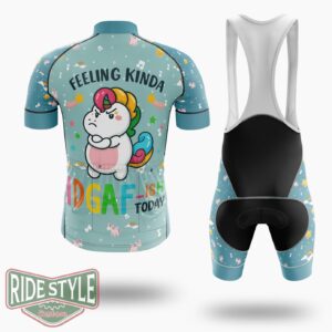Feeling Idgaf Today Funny Offensive Unicorn Cycling Jersey Kit, Bicycle Clothing - Short Sleeve Cycling Jersey Kit-White