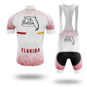 Florida Map Cycling Short Sleeve Jersey, Florida Map State Cycling Jersey and Bib Short - Short Sleeve Cycling Jersey Kit-White