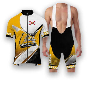 Florida States Cycling Jersey, Maps Haftone Vintage Pattern Men Women Jersey Full Kit - Short Sleeve Cycling Jersey Kit-White