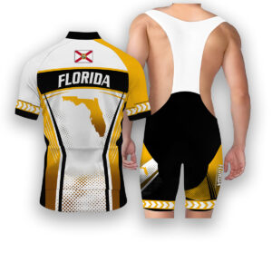 Florida States Cycling Jersey, Maps Haftone Vintage Pattern Men Women Jersey Full Kit - Short Sleeve Cycling Jersey Kit-White