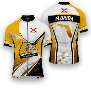 Florida States Cycling Jersey, Maps Haftone Vintage Pattern Men Women Jersey Full Kit - Short Sleeve Cycling Jersey-White