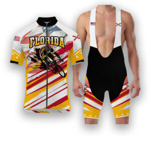 Florida States Cycling Jersey, USA Flag Men Women Jersey Full Kit - Short Sleeve Cycling Jersey Kit-White