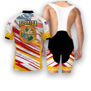 Florida States Cycling Jersey, USA Flag Men Women Jersey Full Kit - Short Sleeve Cycling Jersey Kit-White