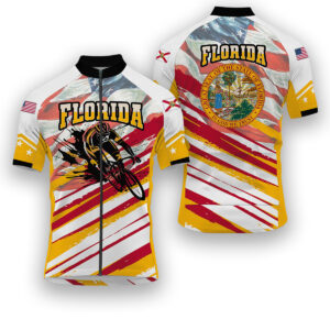 Florida States Cycling Jersey, USA Flag Men Women Jersey Full Kit - Short Sleeve Cycling Jersey-White