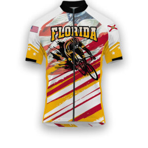 Florida States Cycling Jersey, USA Flag Men Women Jersey Full Kit - Short Sleeve Cycling Jersey-White
