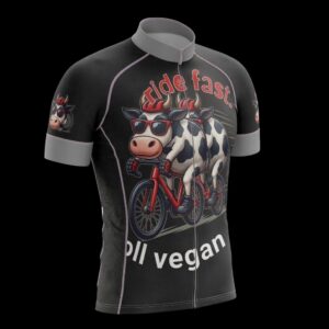 Funny Cow Ride Fast Roll Vegan Cycling Jersey, Cycling Bicycle Shirt 2