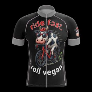 Funny Cow Ride Fast Roll Vegan Cycling Jersey, Cycling Bicycle Shirt - Men's Short Sleeve Jersey - S