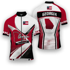 Georgia States Cycling Jersey, Maps Haftone Vintage Pattern Men Women Jersey Full Kit - Short Sleeve Cycling Jersey-White
