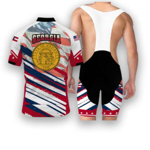 Georgia States Cycling Jersey, USA Flag Men Women Jersey Full Kit - Short Sleeve Cycling Jersey Kit-White
