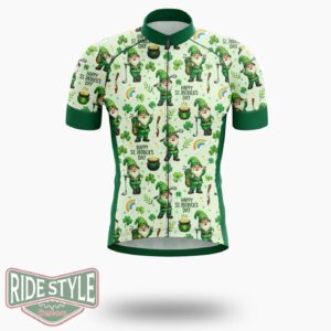 Gnome Funny Happy St.Patrick's Day Cycling Jersey Outfit - Short Sleeve Cycling Jersey-White