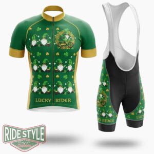 Gnome Pattern Lucky Rider St. Patrick's Day Cycling Jersey Outfit - Short Sleeve Cycling Jersey Kit-White