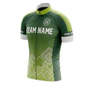 Green Cycling Jersey Custom Team Name, Personalized Name, Team Logo Men's Bike Jersey - Short Sleeve Cycling Jersey-White