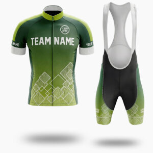Green Cycling Jersey Custom Team Name, Personalized Name, Team Logo Men's Bike Jersey - Short Sleeve Cycling Jersey Kit-White