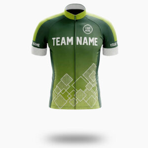Green Cycling Jersey Custom Team Name, Personalized Name, Team Logo Men's Bike Jersey - Short Sleeve Cycling Jersey-White