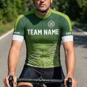 Green Cycling Jersey Custom Team Name, Personalized Name, Team Logo Men's Bike Jersey - Short Sleeve Cycling Jersey-White