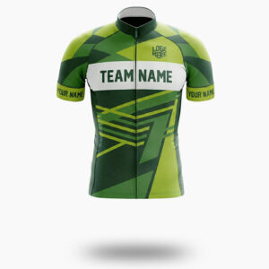Green Men's Cycling Jersey Custom Name, Custom Team Name, Custom Logo Team Bike Jersey - Short Sleeve Cycling Jersey-White