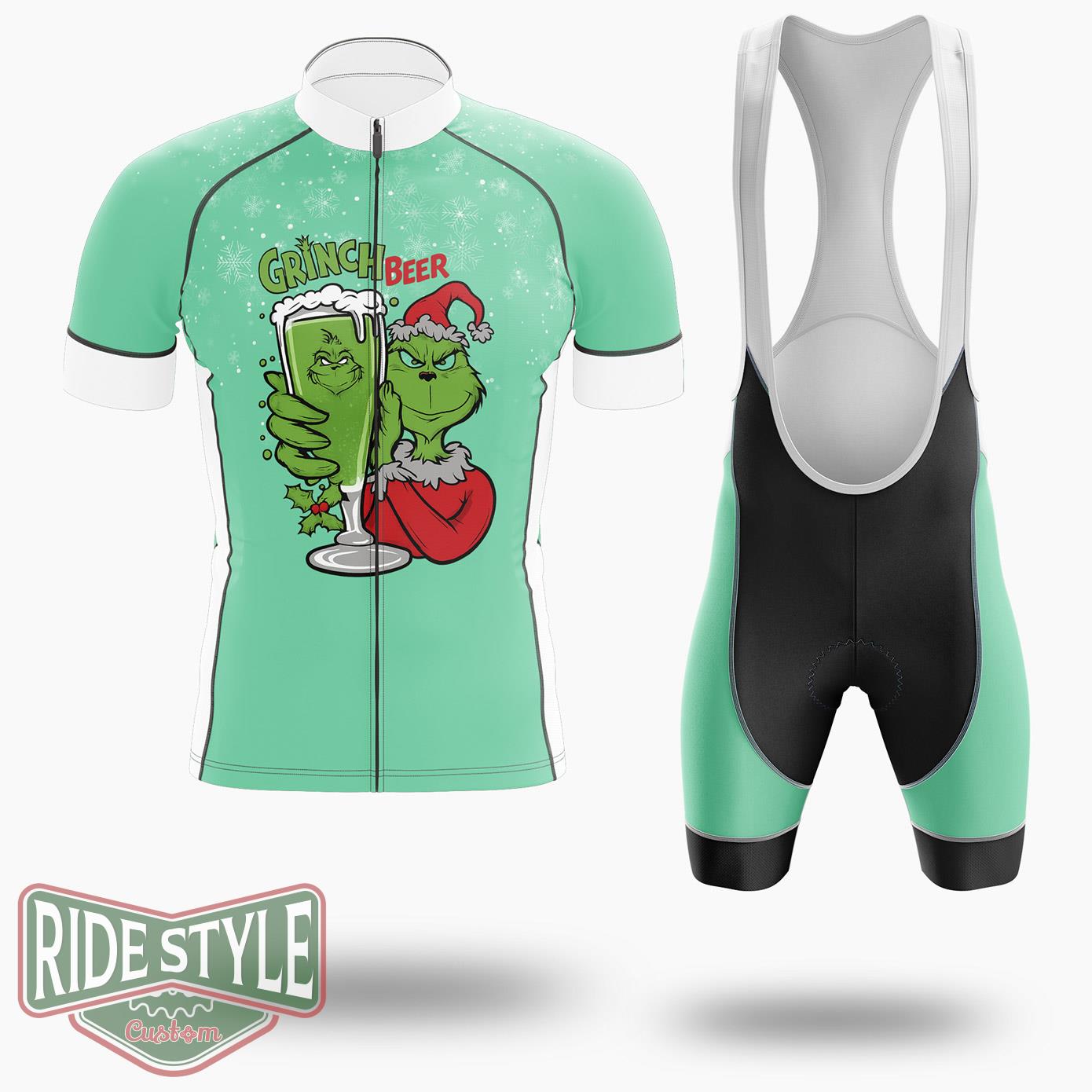 Grinch Beer Funny Merrry Christmas Cycling Jersey Kit - Short Sleeve Cycling Jersey Kit-White