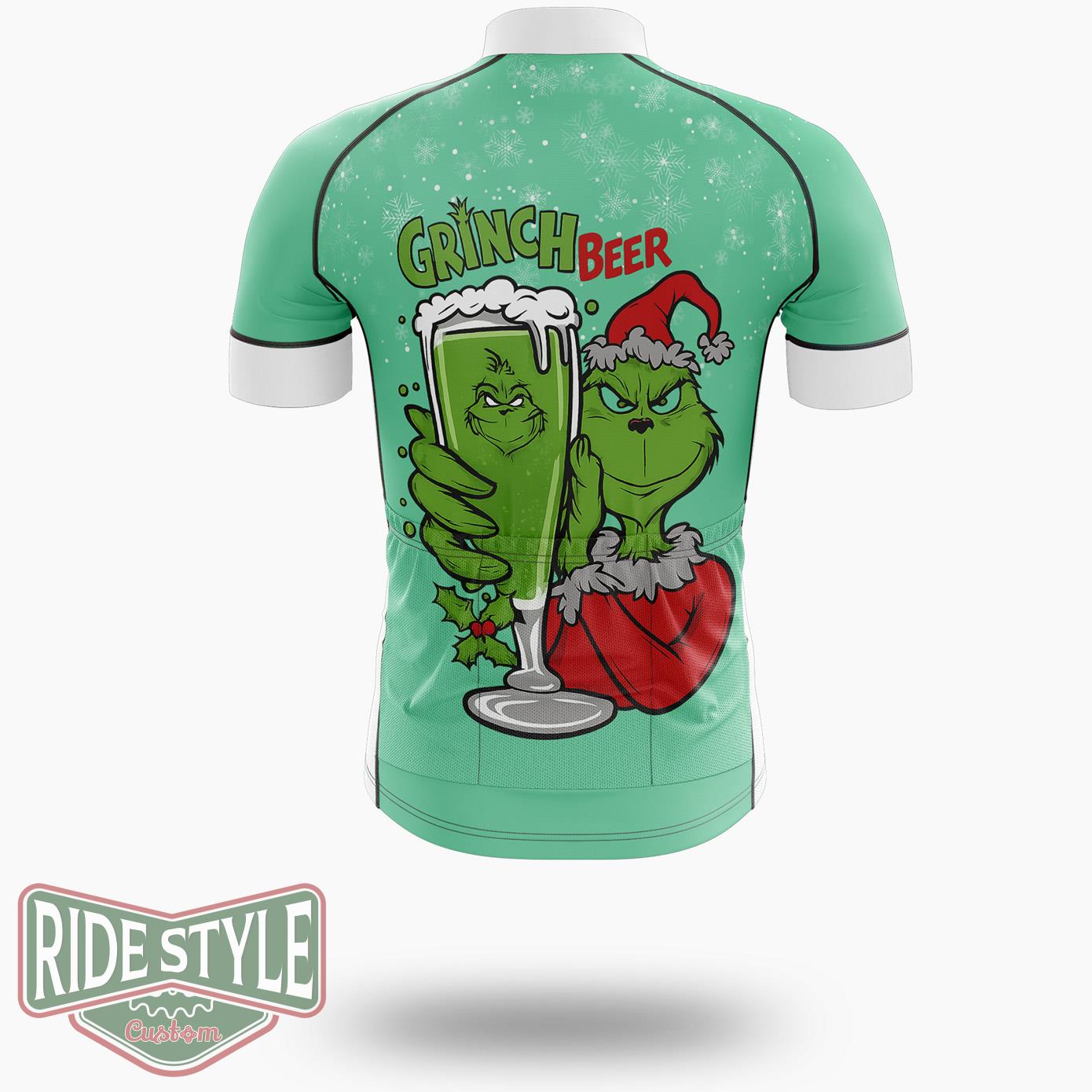 Grinch Beer Funny Merrry Christmas Cycling Jersey Kit - Short Sleeve Cycling Jersey-White