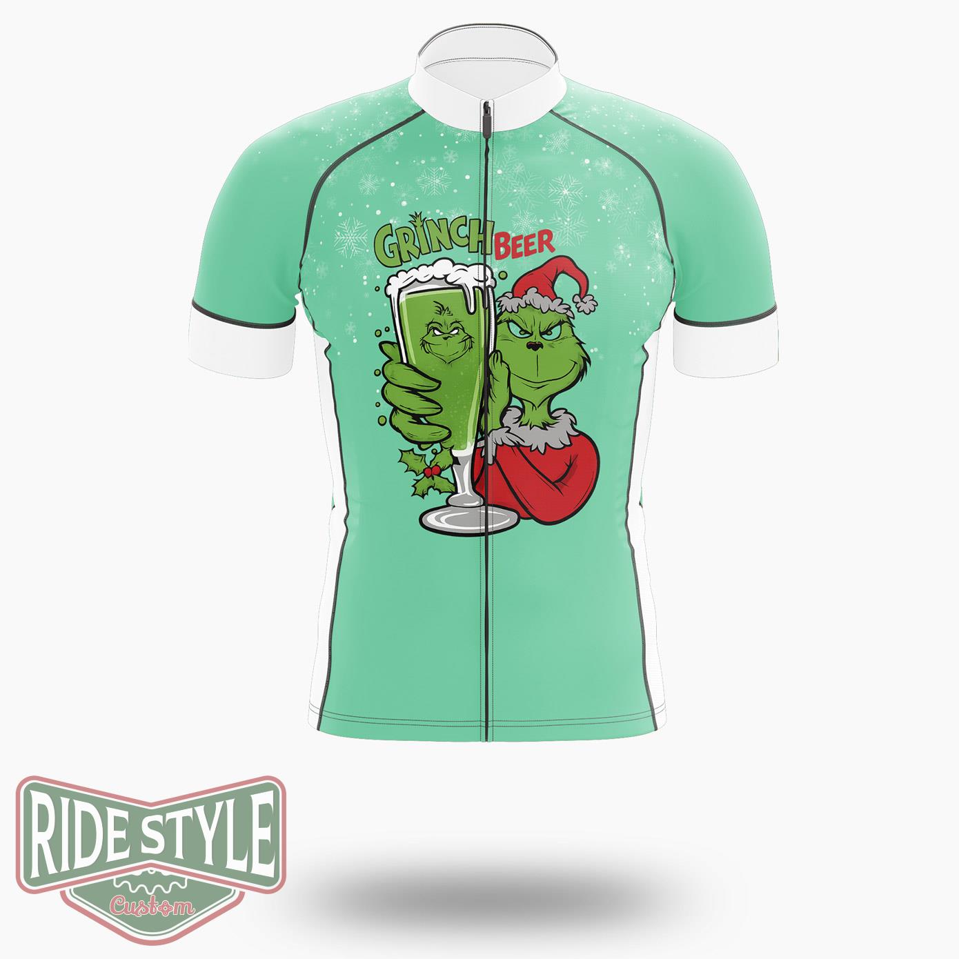 Grinch Beer Funny Merrry Christmas Cycling Jersey Kit - Short Sleeve Cycling Jersey-White