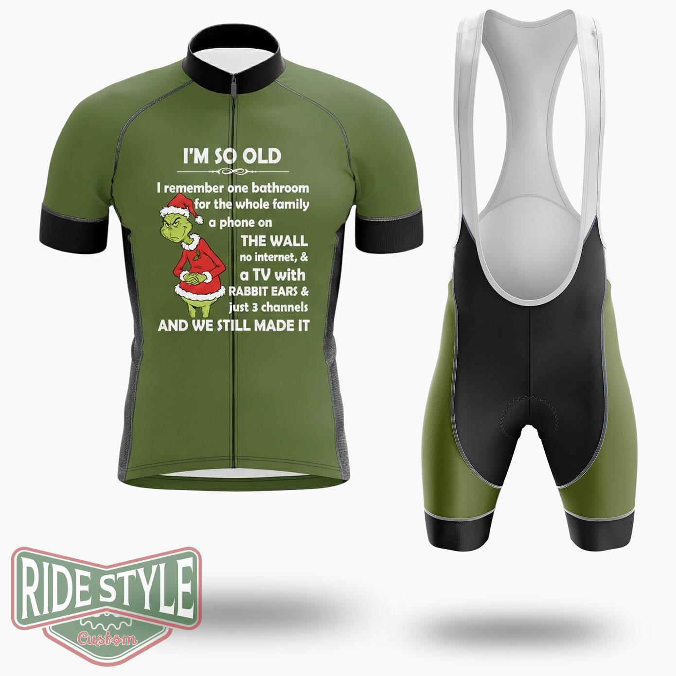 Grinch, I'm So Old, I Rememberr One Bathroom Forr The Whole Family Cycling Jersey Kit - Short Sleeve Cycling Jersey Kit-White