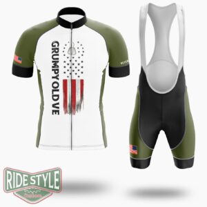 Grumpy Old Vet I Do What I Want, Patriotic S With American Flag Cycling Jersey - Short Sleeve Cycling Jersey Kit-White