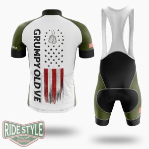 Grumpy Old Vet I Do What I Want, Patriotic S With American Flag Cycling Jersey - Short Sleeve Cycling Jersey Kit-White