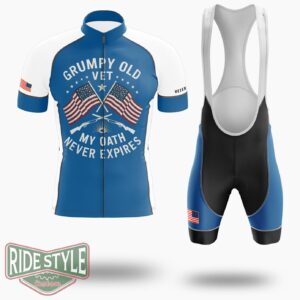 Grumpy Old Vet My Oath Never Expires Funny Grumpy Old Vet Cycling Jersey - Short Sleeve Cycling Jersey Kit-White