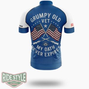 Grumpy Old Vet My Oath Never Expires Funny Grumpy Old Vet Cycling Jersey - Short Sleeve Cycling Jersey-White