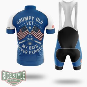 Grumpy Old Vet My Oath Never Expires Funny Grumpy Old Vet Cycling Jersey - Short Sleeve Cycling Jersey Kit-White