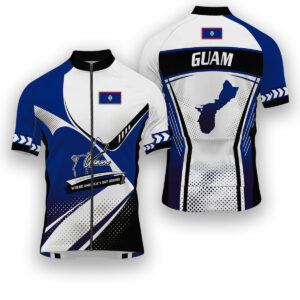 Guam States Cycling Jersey, Maps Haftone Vintage Pattern Men Women Jersey Full Kit - Short Sleeve Cycling Jersey-White