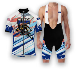 Guam States Cycling Jersey, USA Flag Men Women Jersey Full Kit - Short Sleeve Cycling Jersey Kit-White