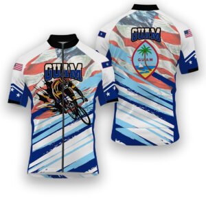 Guam States Cycling Jersey, USA Flag Men Women Jersey Full Kit - Short Sleeve Cycling Jersey-White