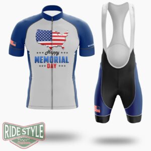Happy Memorial Day, Usa Flag, Veterans Day Cycling Jersey Kit - Short Sleeve Cycling Jersey Kit-White