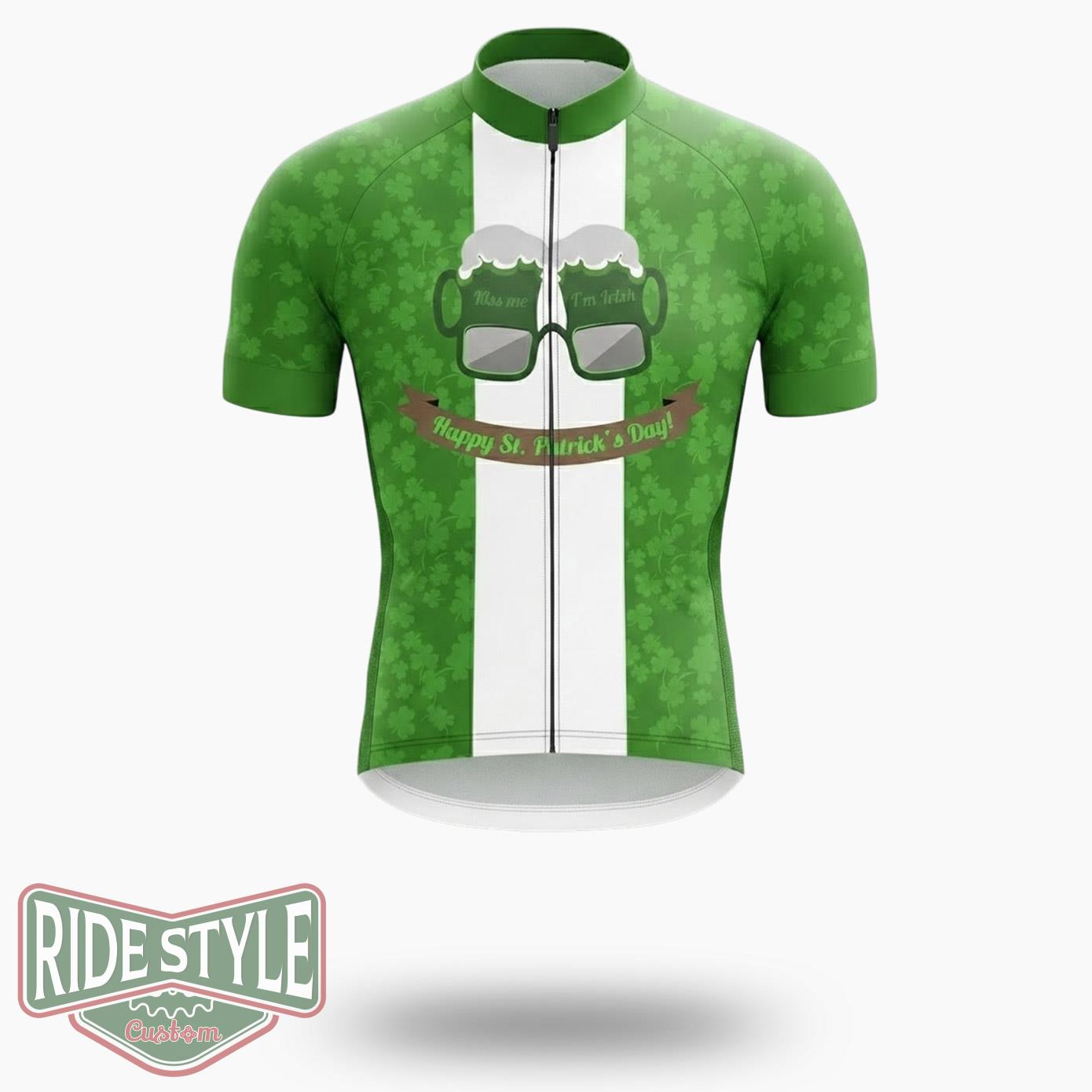 Happy St Patrick's Day Beer, Miss Me, I'm Irish Cycling Jersey Outfit - Short Sleeve Cycling Jersey-White